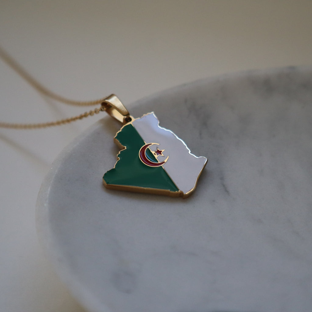 Algeria flag necklace 18k gold plated on stainless steel