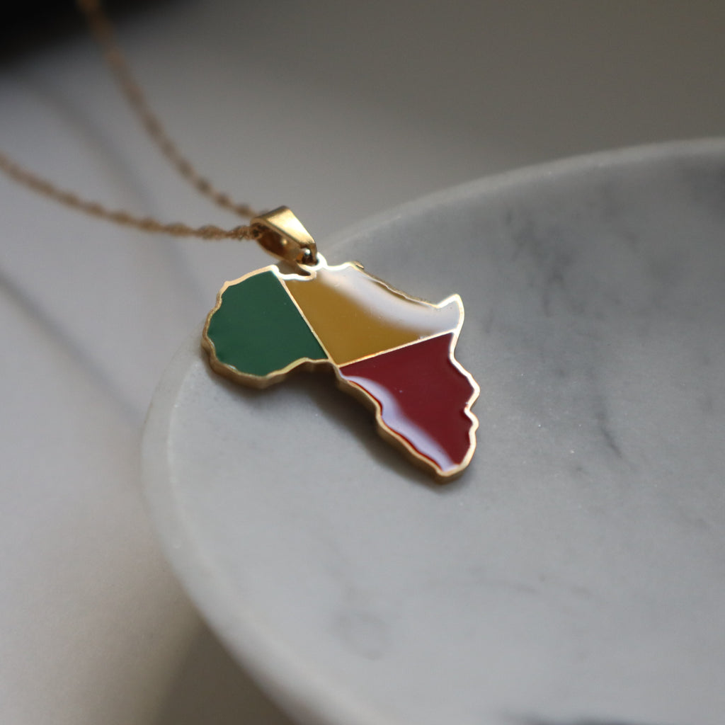 Benin flag necklace 18k gold plated on stainless steel