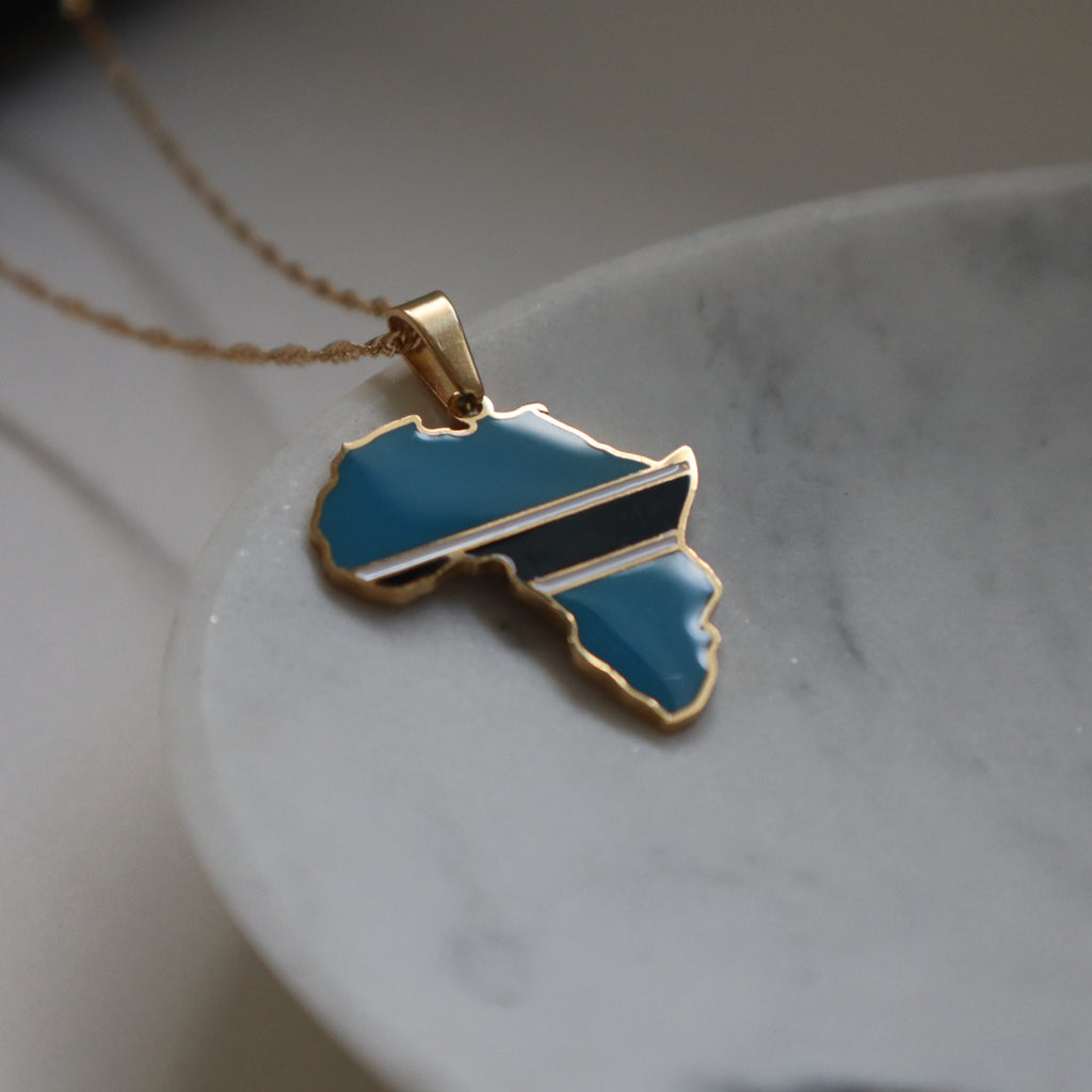 Botswana flag necklace 18k gold plated on stainless steel