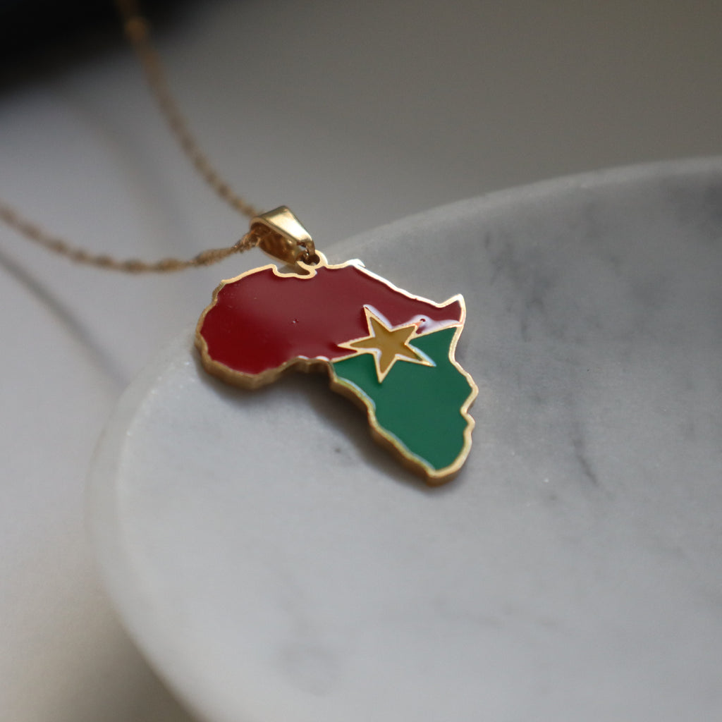 Burkina Faso flag necklace 18k gold plated on stainless steel