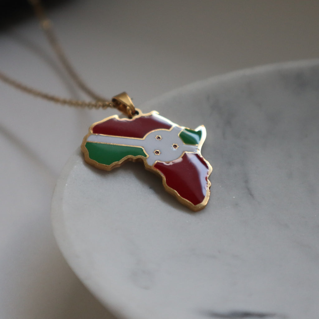Burundi flag necklace africa 18k gold plated on stainless steel