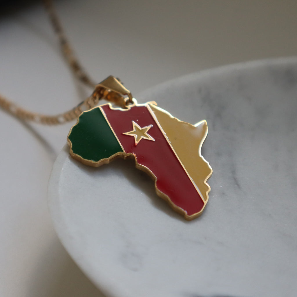 Cameroon flag necklace africa 18k gold plated on stainless steel