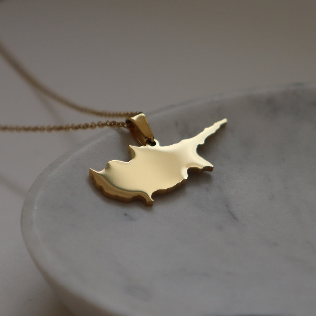 cyprus map necklace gold plated on stainless steel