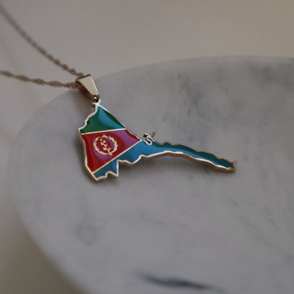 Eritrea flag necklace 18k gold plated on stainless steel