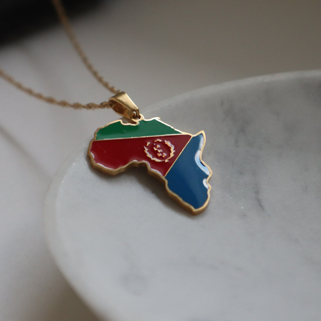 Eritrea flag necklace africa 18k gold plated on stainless steel
