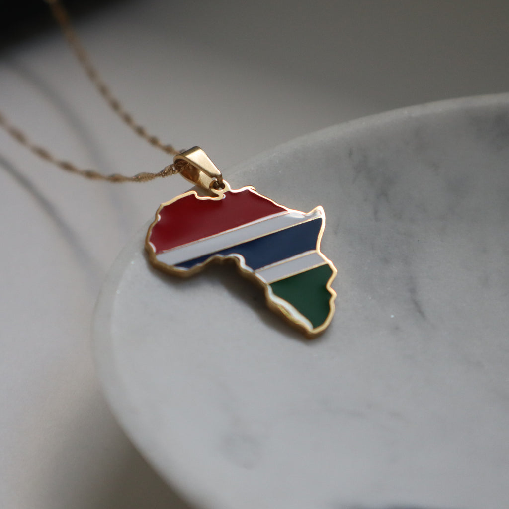 Gambia flag necklace 18k gold plated on stainless steel