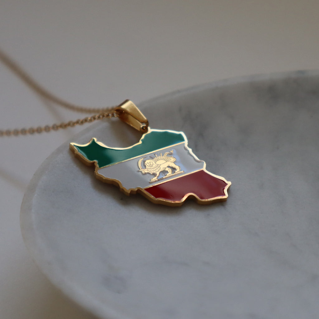 Iran old flag necklace 18k gold plated on stainless steel