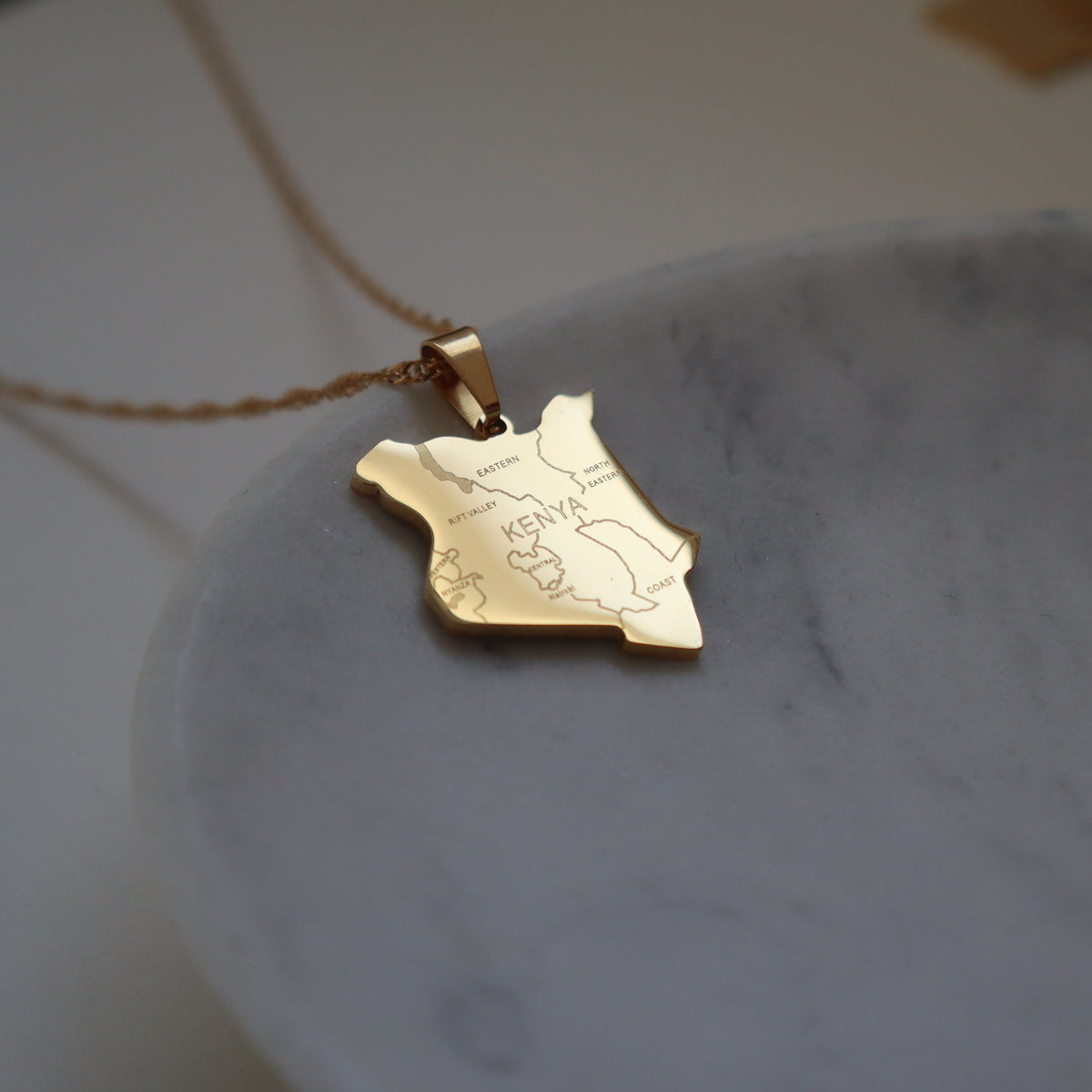 Kenya Map Pendant Necklace - Gold Plated Stainless Steel, African Country Jewelry Gift - View #2