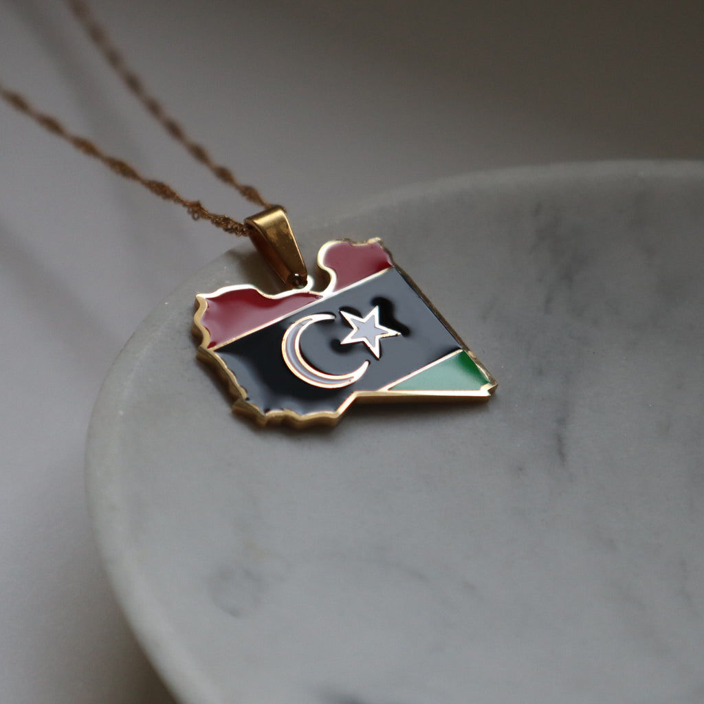 libya flag necklace 18k gold plated on stainless steel