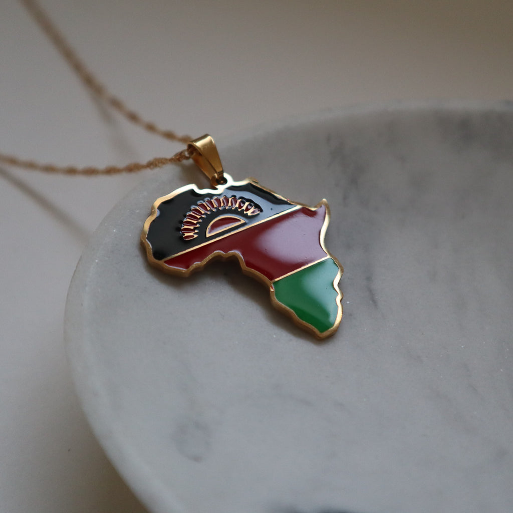 Malawi flag necklace 18k gold plated on stainless steel