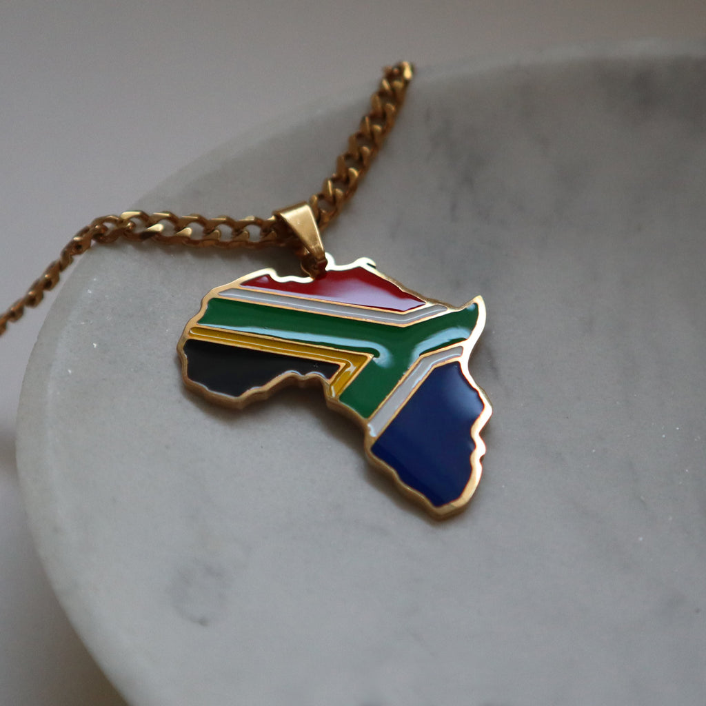 Mens south africa necklace 18k gold plated on stainless steel