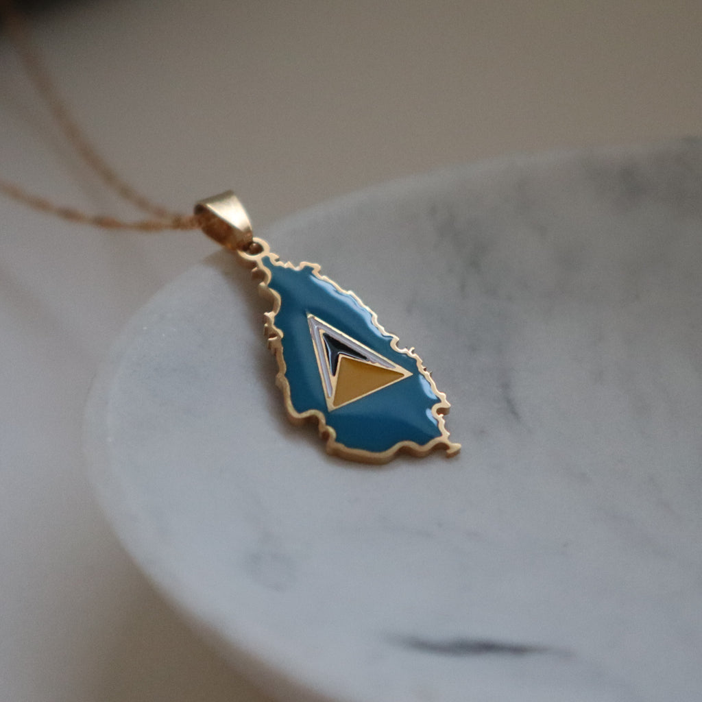 Saint lucia flag necklace 18k gold plated on stainless steel