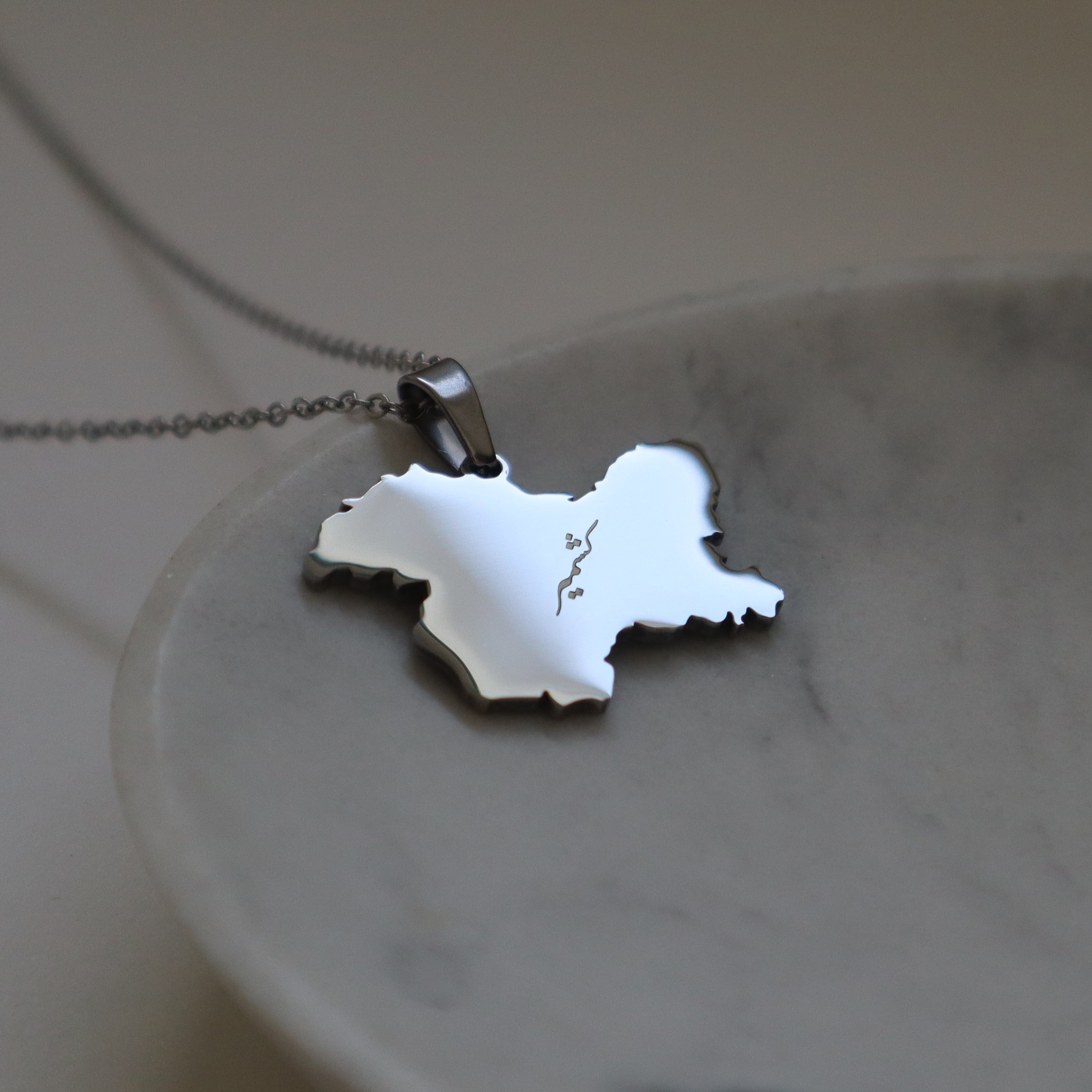 Kashmir country map necklace silver plated on stainless steel 