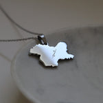 Kashmir country map necklace silver plated on stainless steel 
