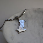 Men's Pakistan map necklace silver plated on stainless steel
