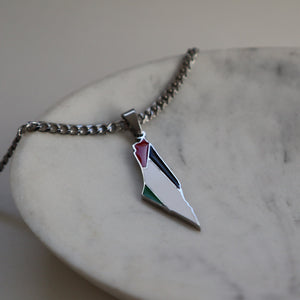 Mens Palestine flag necklace silver plated on stainless steel