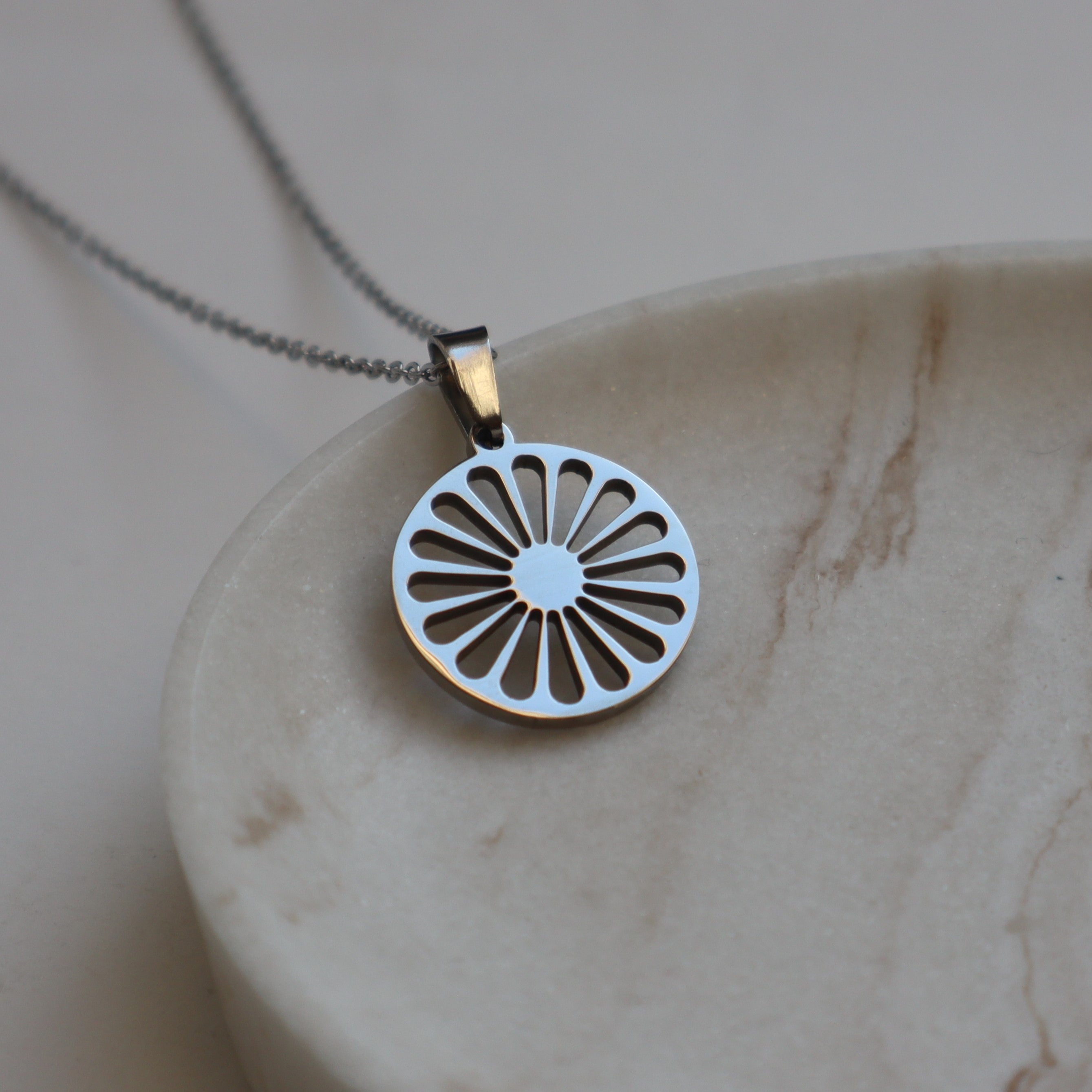 Romani gypsy roma wheel necklace silver plated on stainless steel
