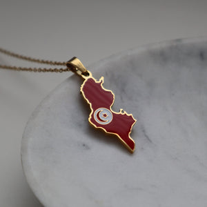 Tunisia flag necklace 18k gold plated on stainless steel