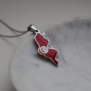 Tunisia flag necklace silver plated on stainless steel