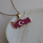 Turkey flag necklace 18k gold plated on stainless steel