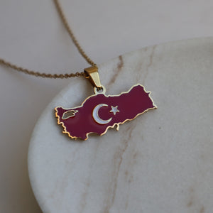 Turkey flag necklace 18k gold plated on stainless steel