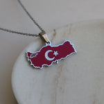 Turkey flag necklace silver plated on stainless steel