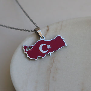 Turkey flag necklace silver plated on stainless steel