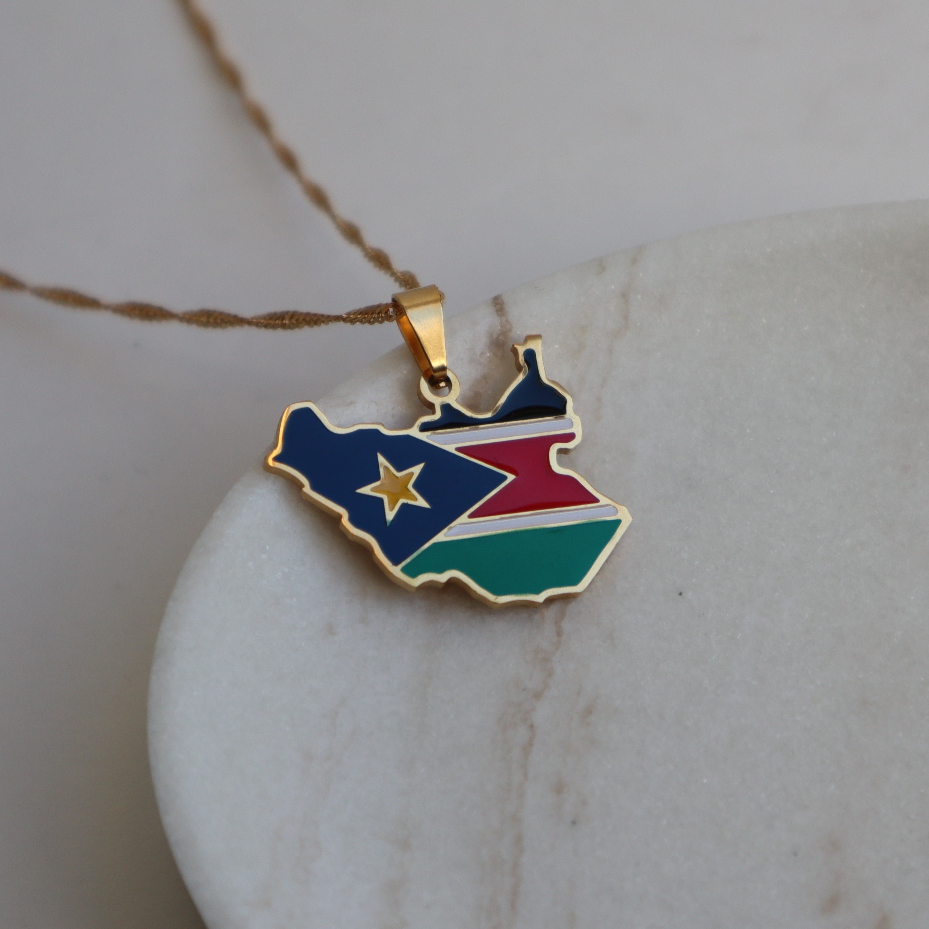 South Sudan map necklace 18k gold plated on stainless steel