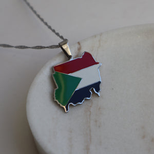 sudan country map necklace silver plated on stainless steel