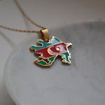 azerbaijan azerbaycan flag necklace 18k gold plated on stainless steel
