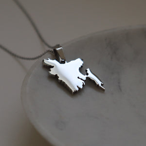 Bangladesh map necklace silver plated on stainless steel