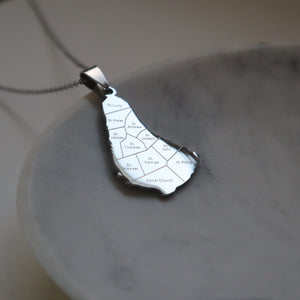 Barbados city map necklace silver plated on stainless steel