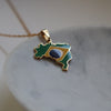 brazil country flag necklace 18k gold plated on stainless steel