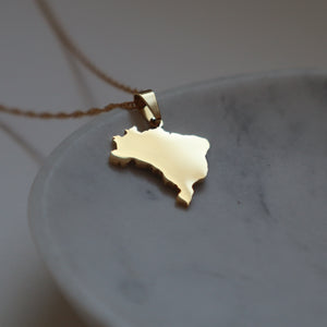 brazil country map necklace 18k gold plated on stainless steel