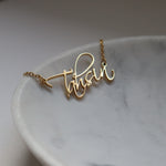 personalised name necklace vertical 18k gold plated on stainless steel