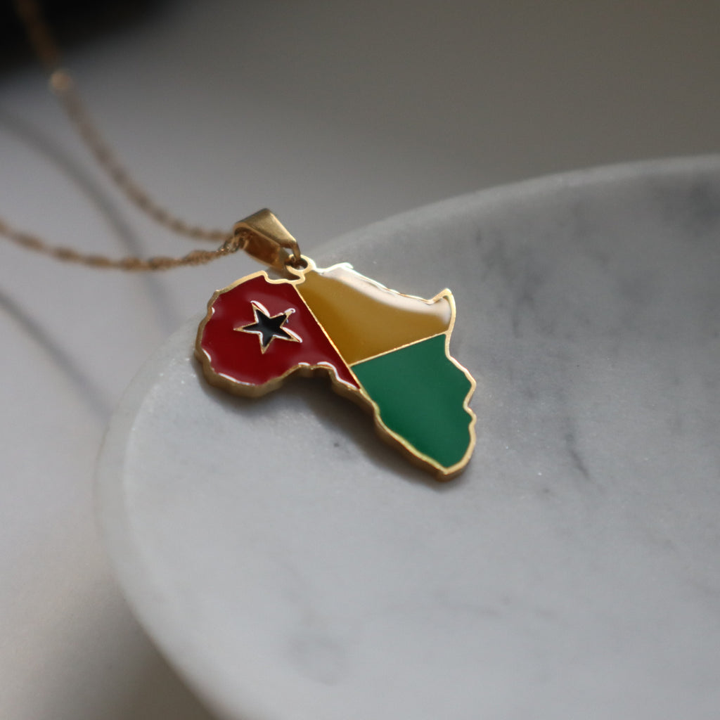 Guinea-Bissau flag necklace 18k gold plated on stainless steel