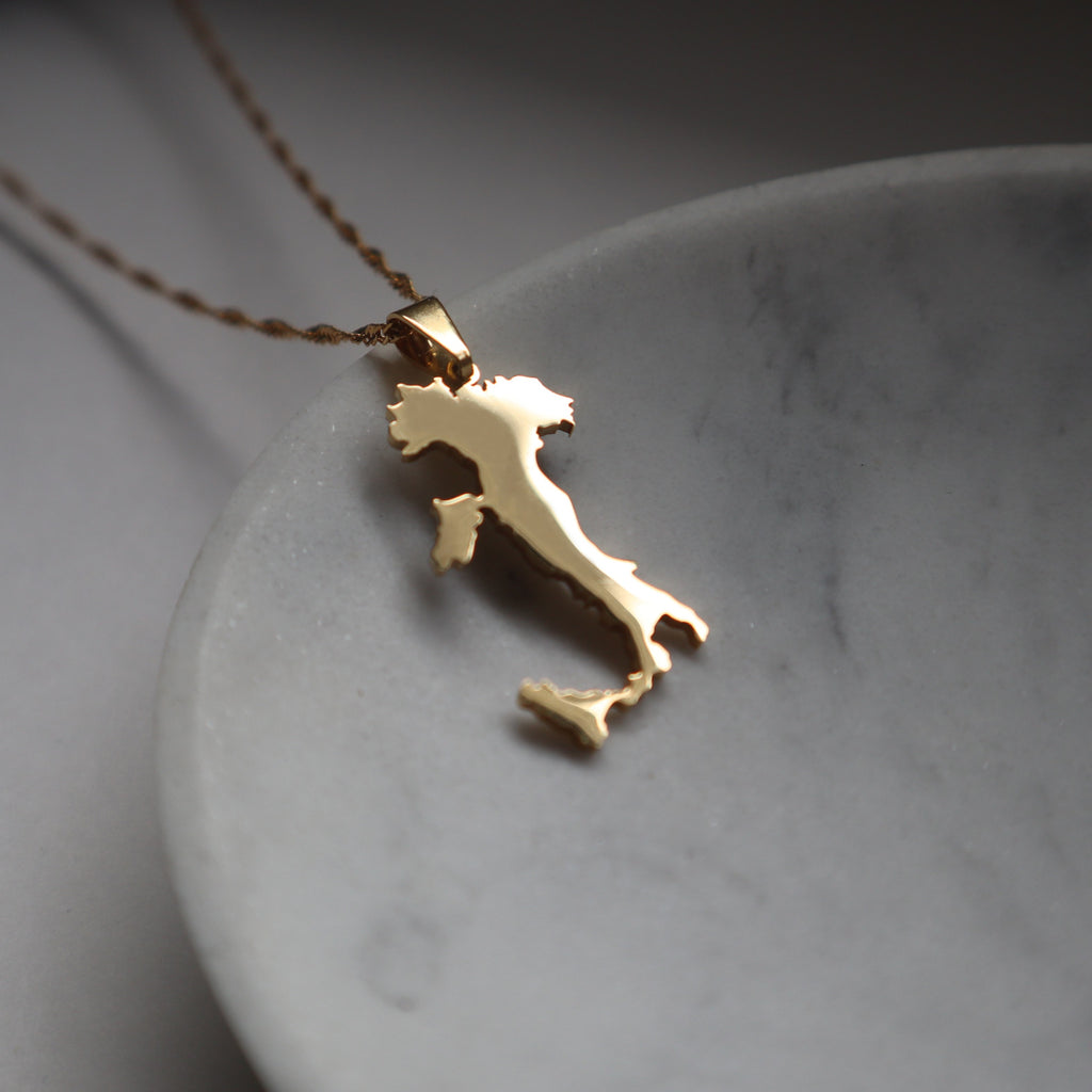 Italy map necklace 18k gold plated on stainless steel