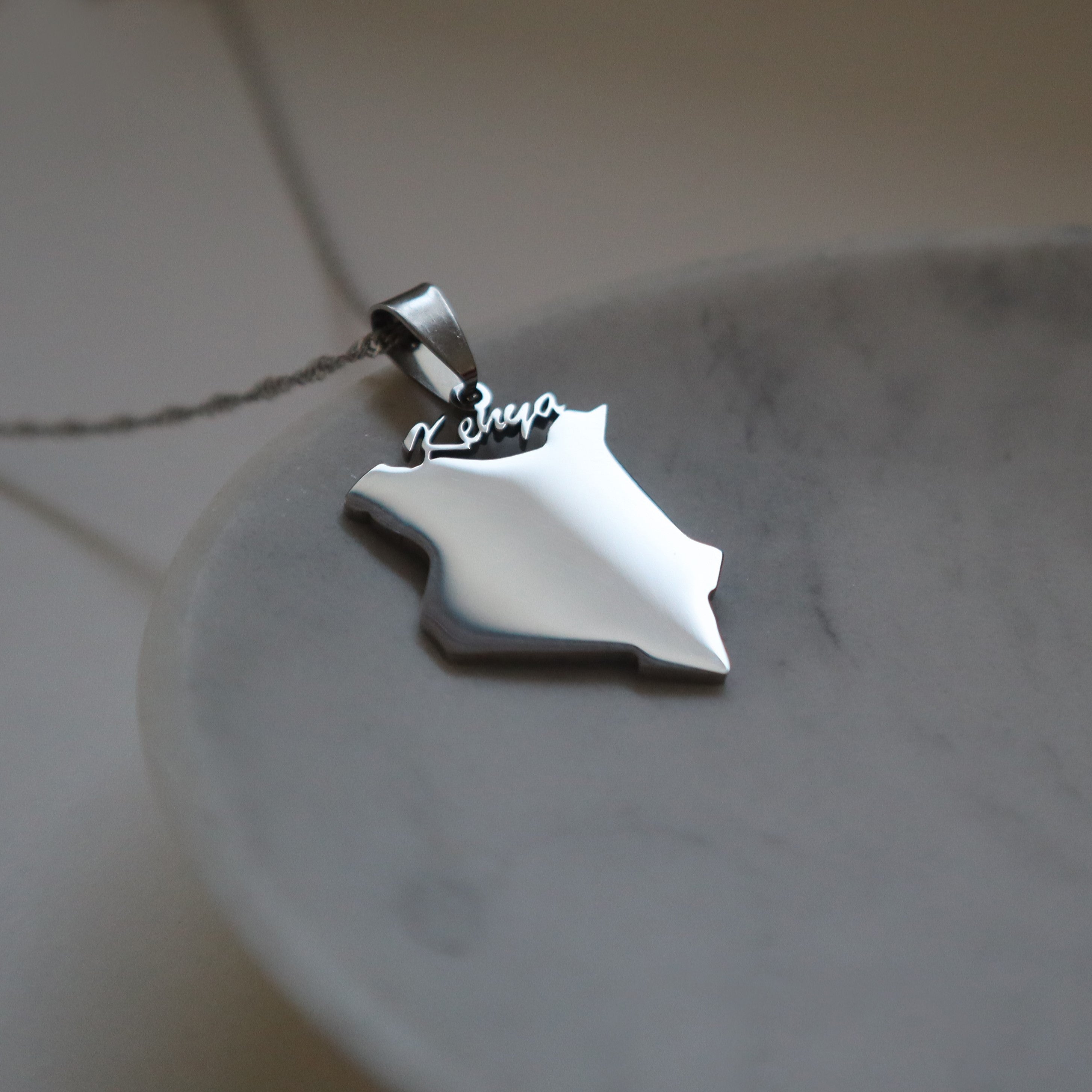 Stainless Steel Kenya Map Pendant Necklace - Gold Plated, Africa Country Jewelry Gift