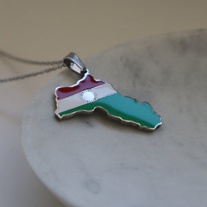 Kurdistan map necklace silver plated on stainless steel