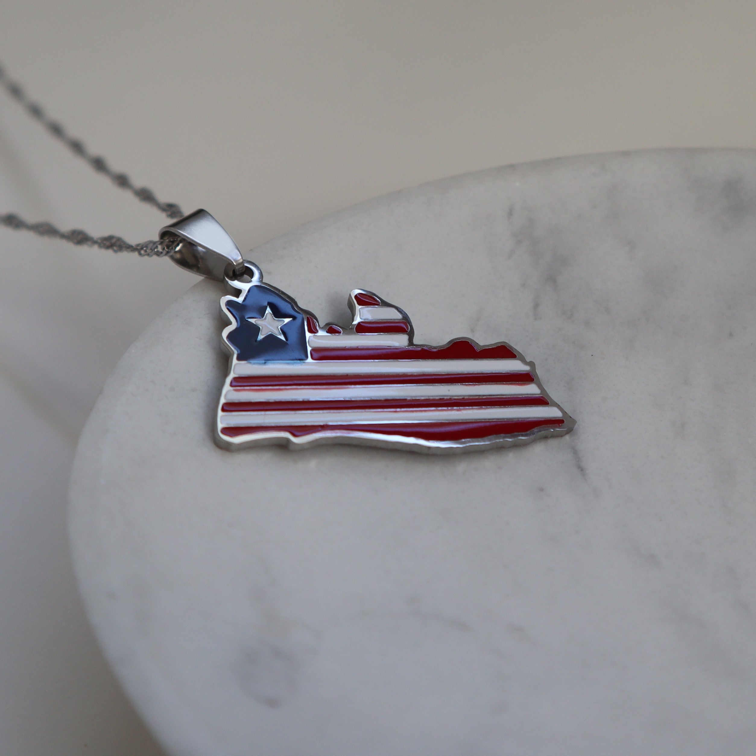 Liberia flag necklace silver plated on stainless steel