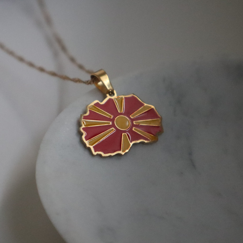 macedonia flag necklace 18k gold plated on stainless steel