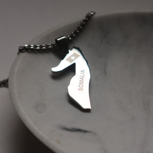 Men's Somalia map necklace silver plated in stainless steel