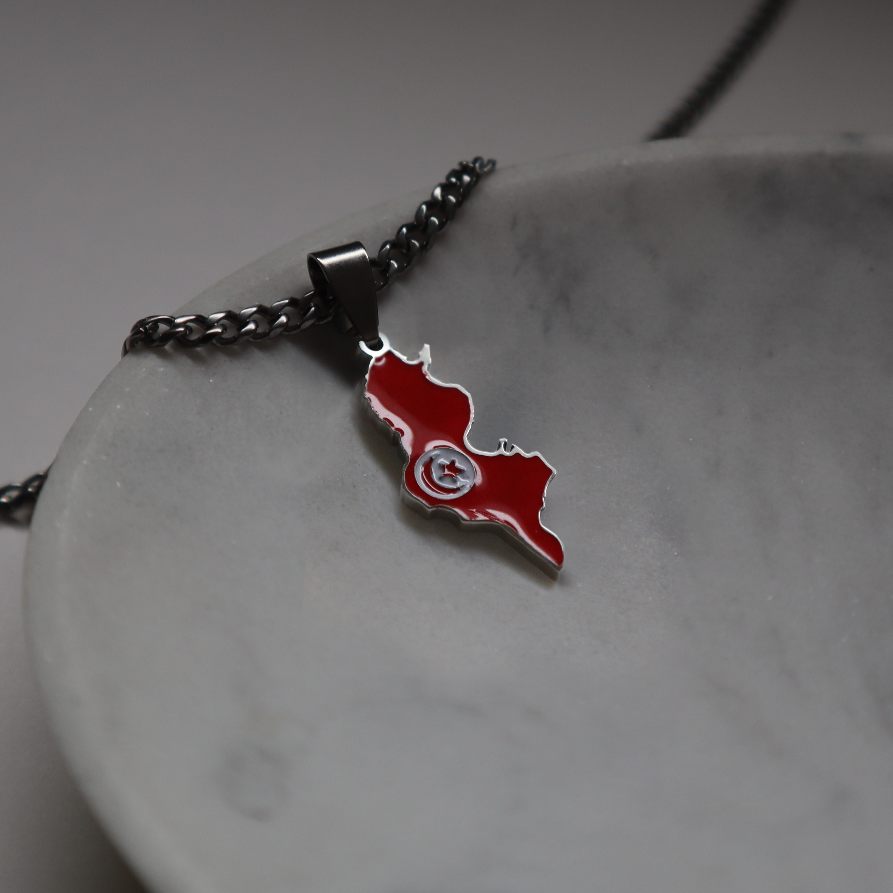 Mens Tunisia flag necklace stainless steel 