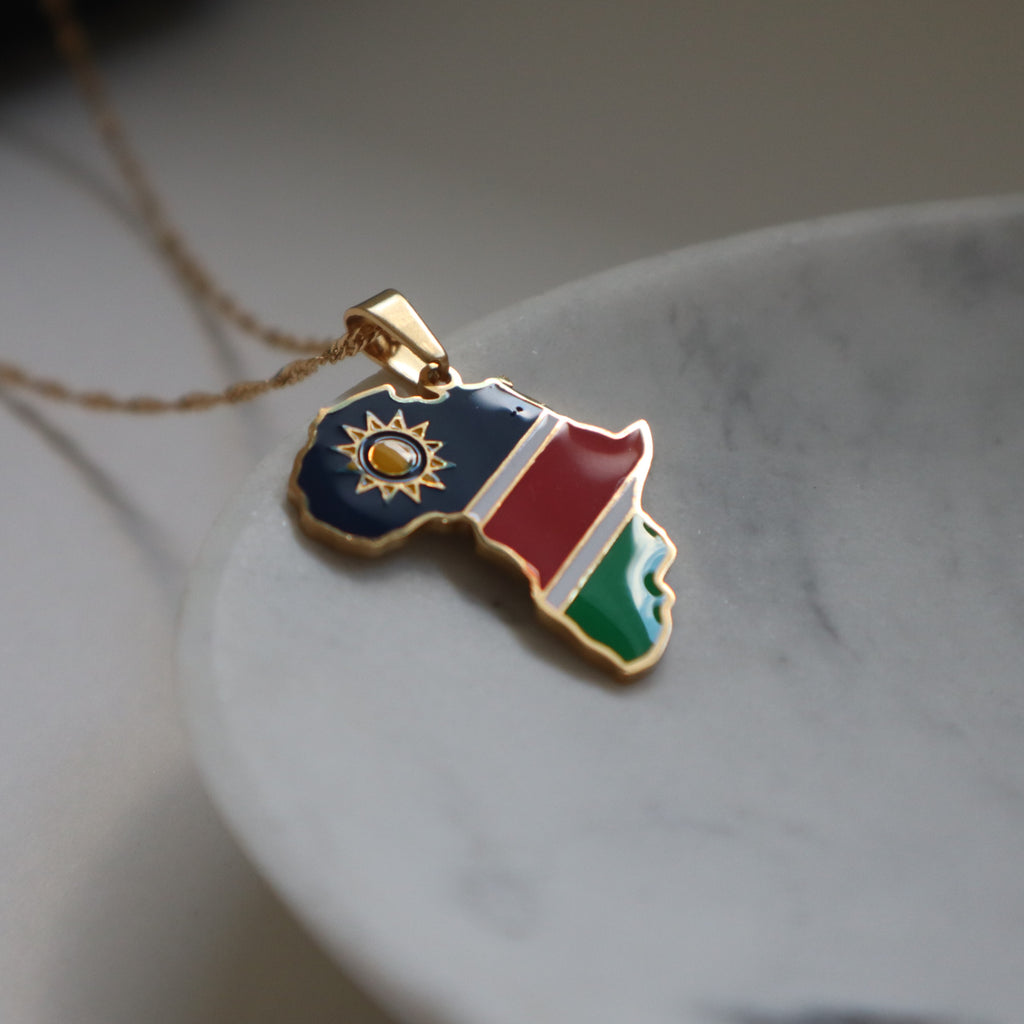 Namibia flag necklace 18k gold plated on stainless steel