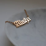 personalised old english name necklace 18k gold plated on stainless steel