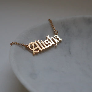 Personalized Name Necklace In Old English Gothic Font - 18K Rose Gold Plated, Handmade