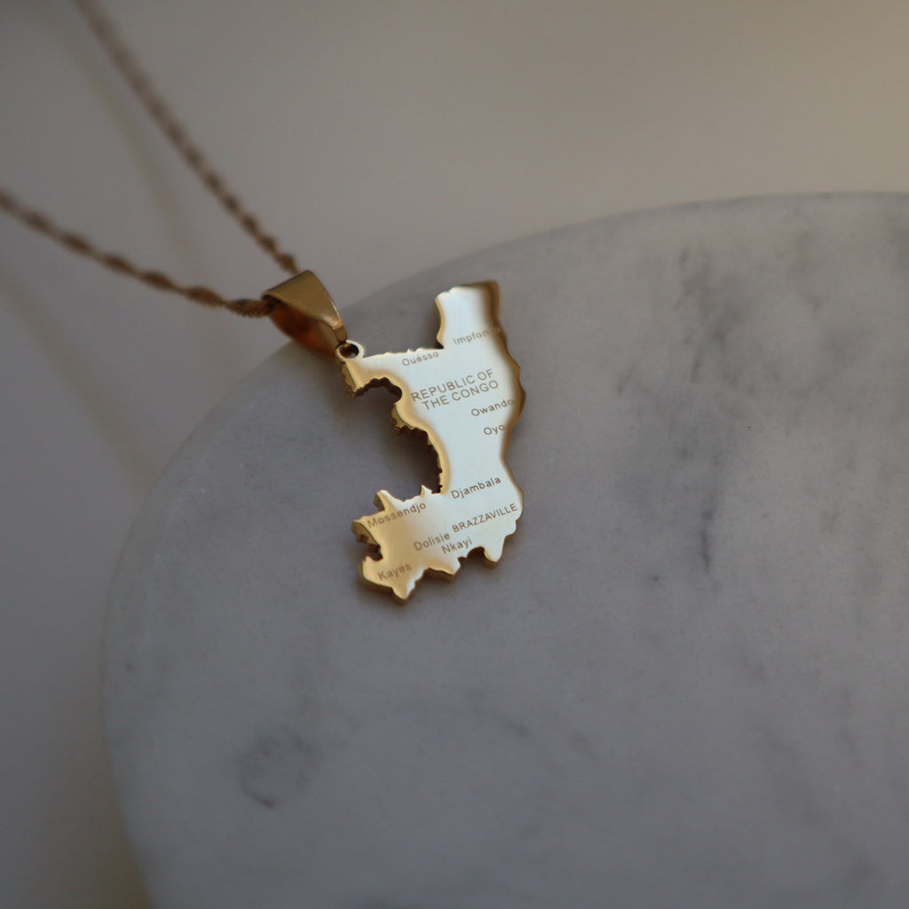 The republic of the congo map necklace 18k gold plated on stainless steel