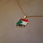 republic of the sudan flag country map necklace 18kgold plated on stainless steel