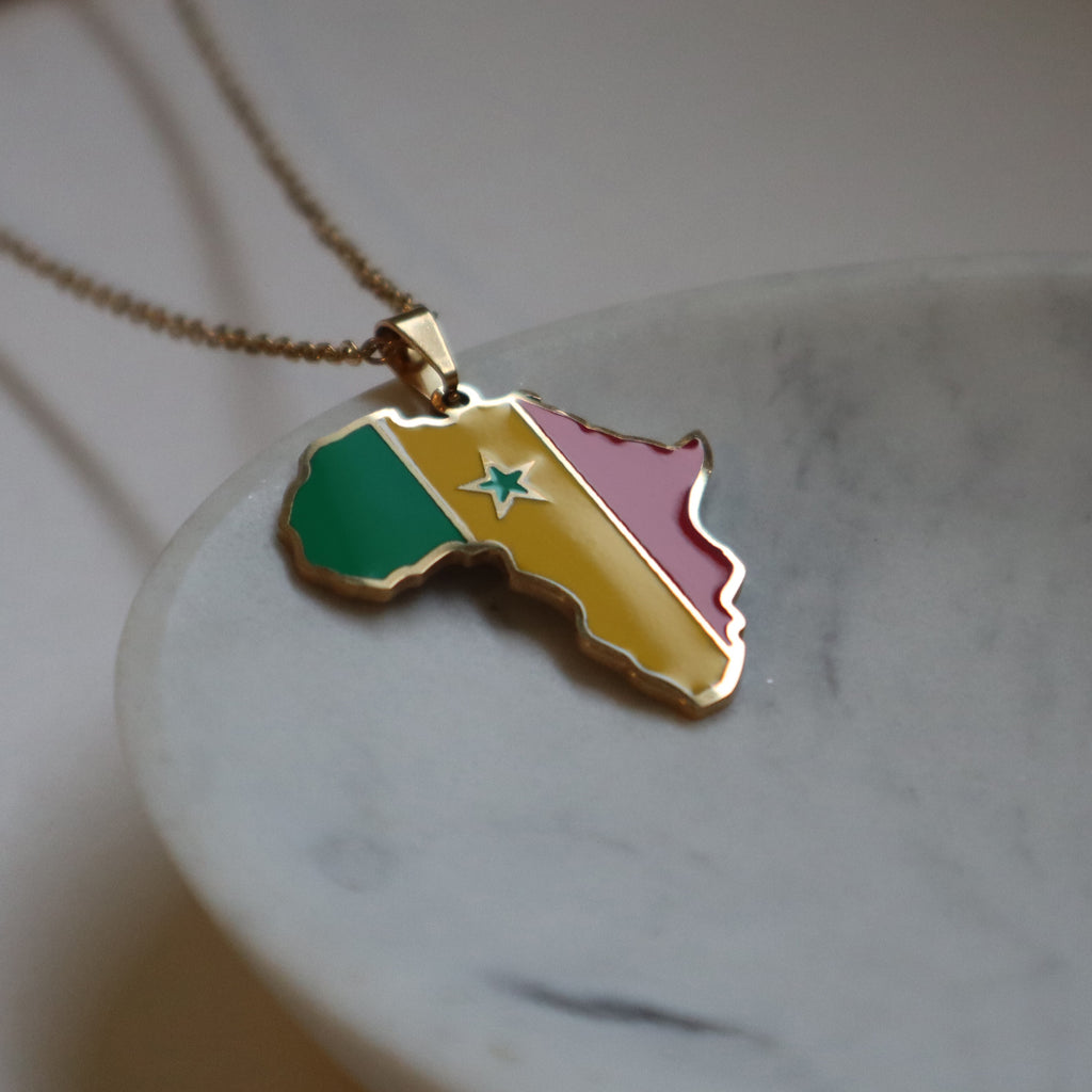 Senegal flag necklace 18k gold plated on stainless steel