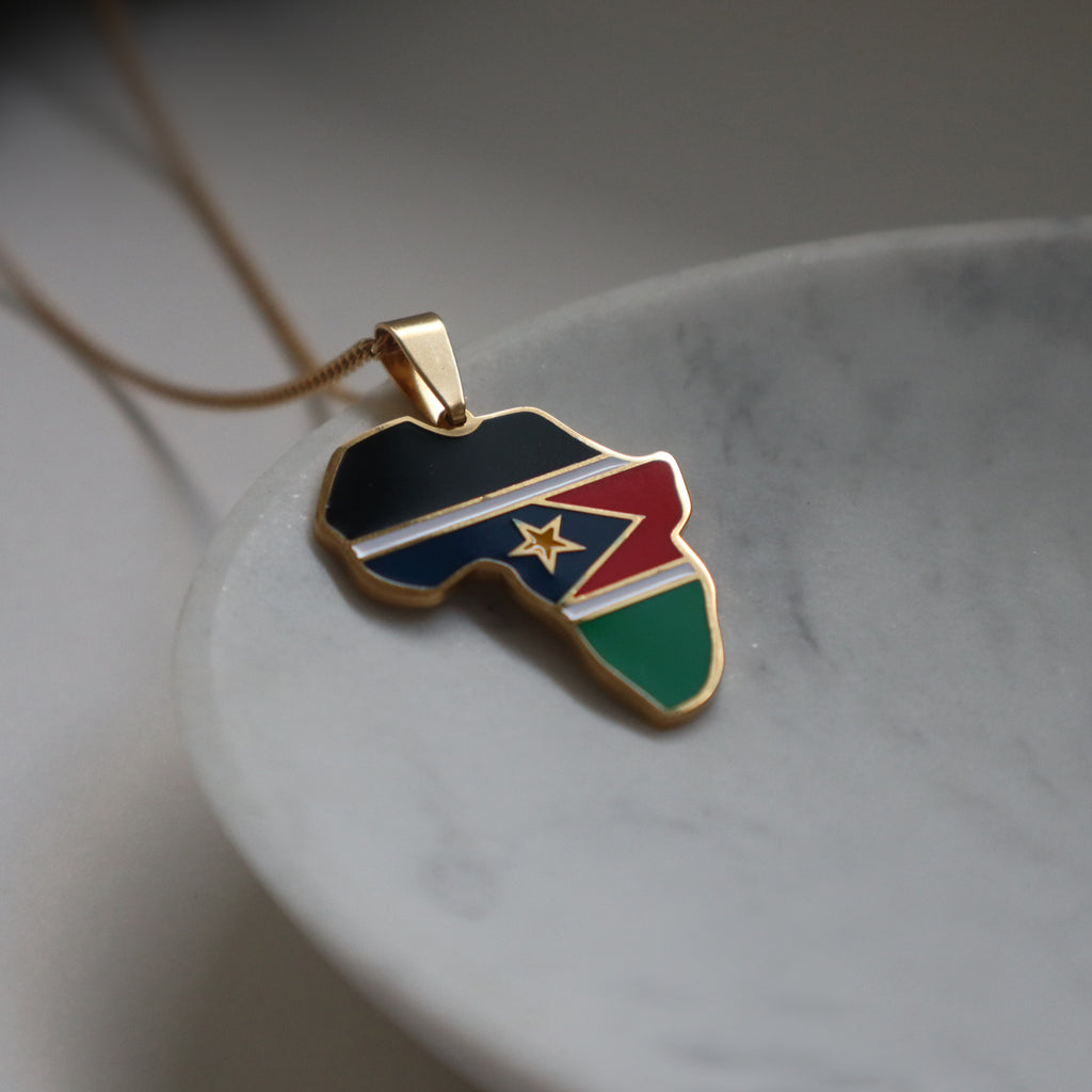 South Sudan flag necklace africa 18k gold plated on stainless steel